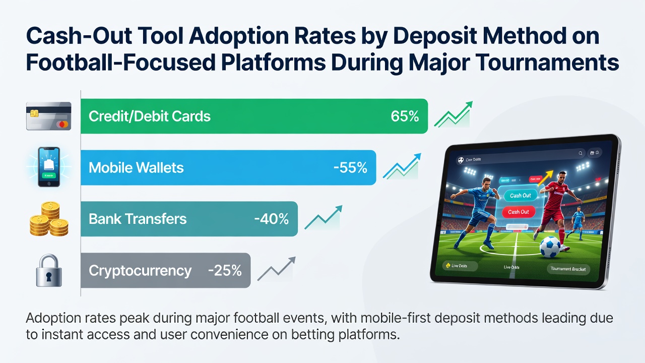 Infographic illustrating deposit method correlations with cash-out frequency on football betting sites
